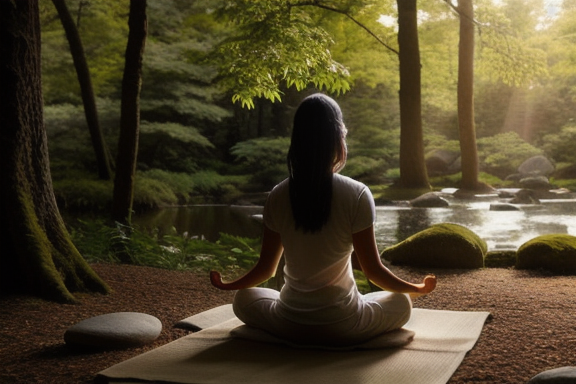 Person meditating in a serene natural setting