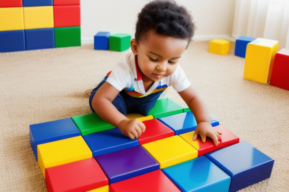 Child counting colorful blocks