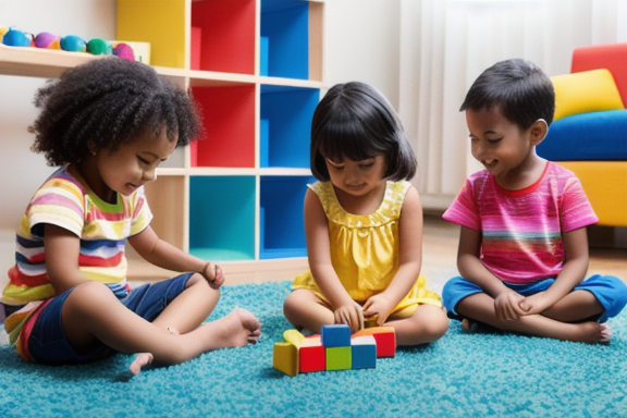 Children counting and playing with colorful blocks