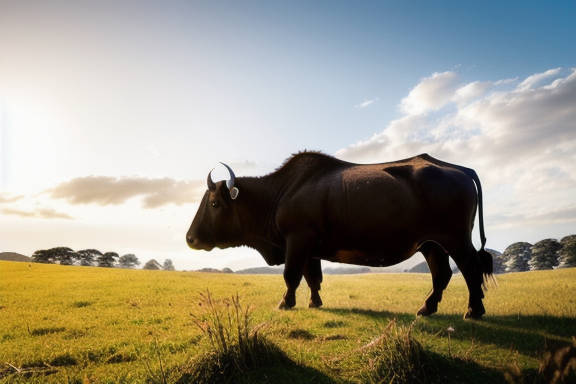 Imagem de um touro majestoso em uma paisagem campestre