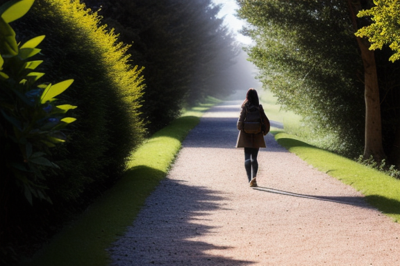 Person walking on a path with a bright light at the end