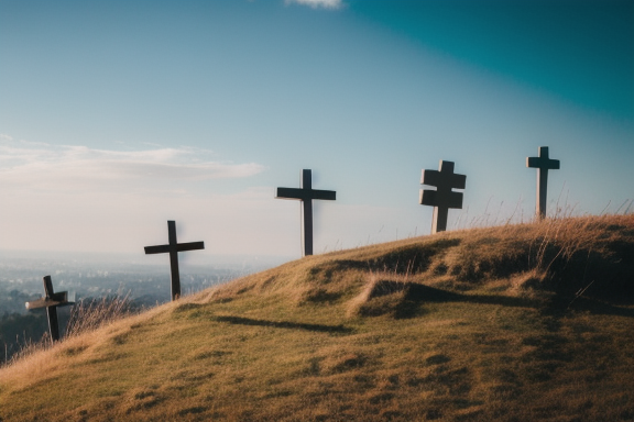 Três cruzes no topo de uma colina